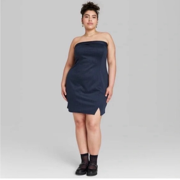 Wild Fable Strapless Ponte Knit Pin Stripe Tube Mini Bodycon Dress - Picture 2 of 7